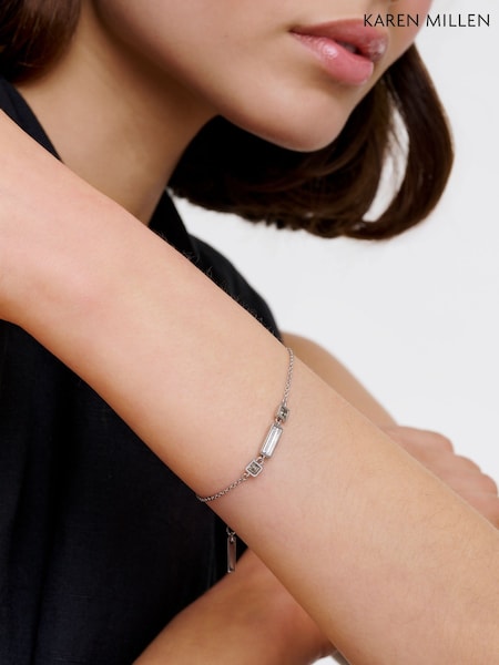 Silver ton - Karen Millen Crystal Baguette Armband
