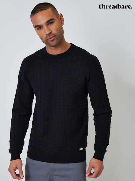 Սև - Regular Threadbare Cable Knit Crew Neck Jumper