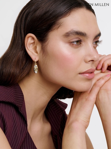 Gold Tone - Karen Millen Crystal Pebble Drop Earrings
