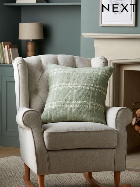 Sage Green Windowpane Check 100% Cotton Rectangular Cushion (270197) | €20