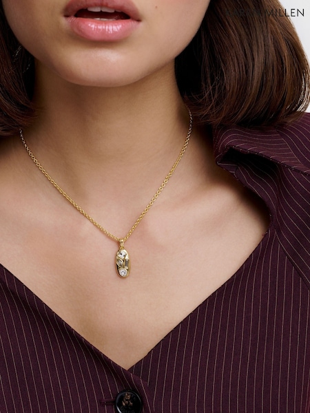 Gold Tone - Karen Millen Crystal Pebble Pendant Necklace