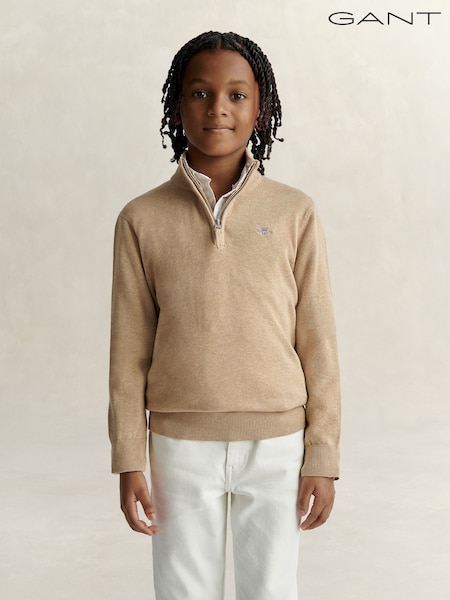 Natur - Gant Shield Cotton Half Zip Sweater