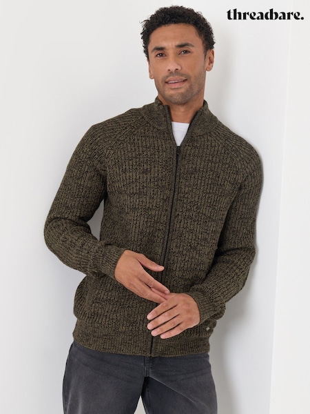 Green - Regular Threadbare Full-zip Cardigan