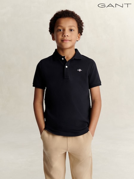 Black - Gant Shield Pique Short Sleeve Polo Shirt