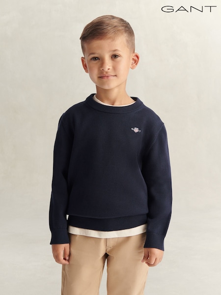 Bleu - Gant Shield Cotton Crew Neck Sweater