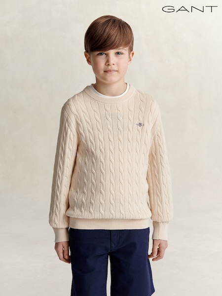 Cream - Gant Shield Cotton Cable Neck Sweater