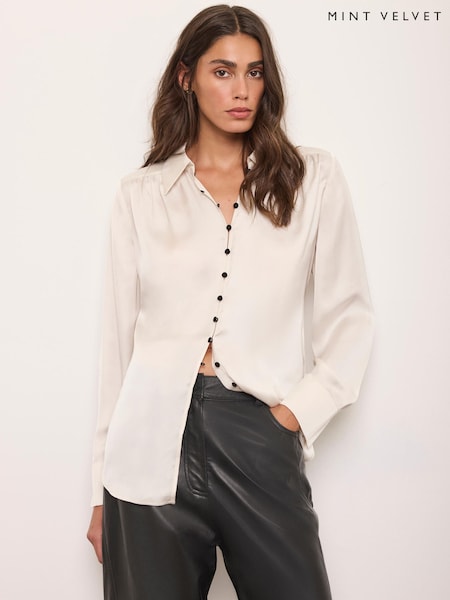 Cream - Mint Velvet Satin Floral Print Shirt