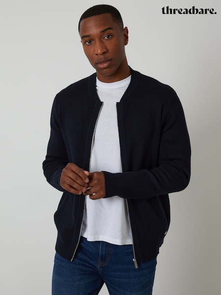 Կապույտ - Regular Threadbare Bomber-style Knitted Zip Through Cardigan