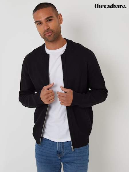 Black - Regular Threadbare Bomber-style Knitted Zip Through Cardigan