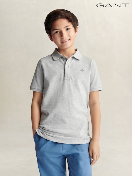 Gri - Gant Shield Pique Short Sleeve Polo Shirt
