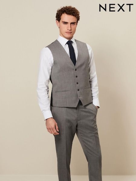 Light Grey Textured Wool Suit: Waistcoat (271399) | €59