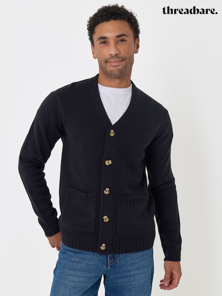 أزرق - Regular Threadbare Knitted V-neck Cardigan