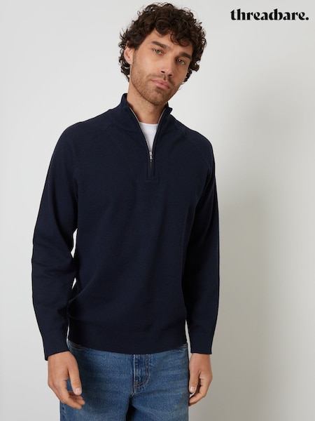 Теңіз көк - Regular Threadbare Mock T-shirt Textured Knit Quarter Zip Jumper