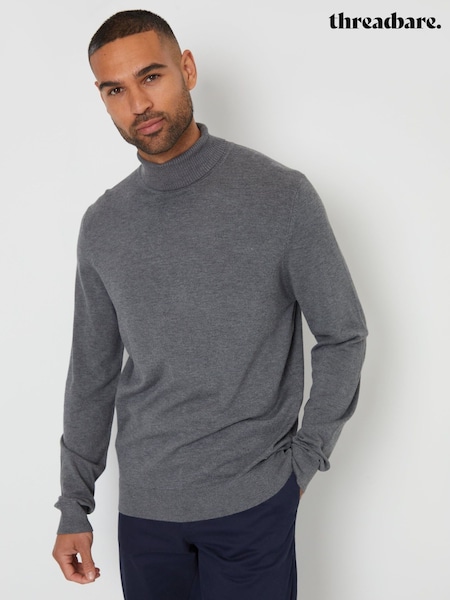 رمادي - Regular Threadbare Knitted Roll Neck Jumper