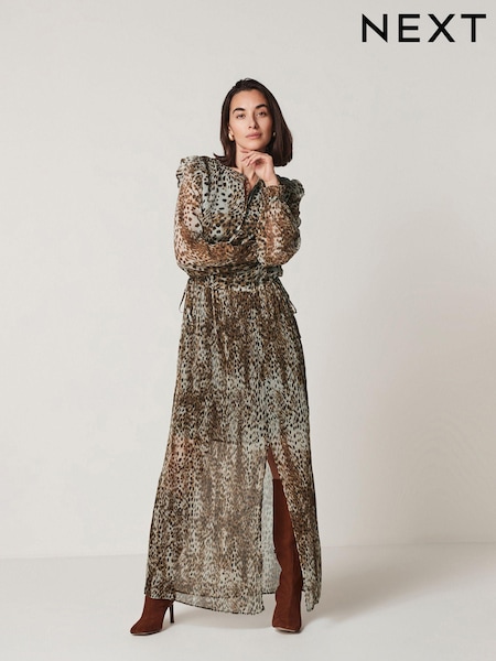 Imprimé animal - Robe longue en mousseline à manches longues (271637) | € 3