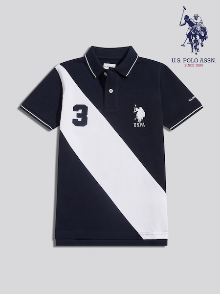 Navy Blue - U.s. Polo Assn. Sash Two Colour Pique Polo Shirt
