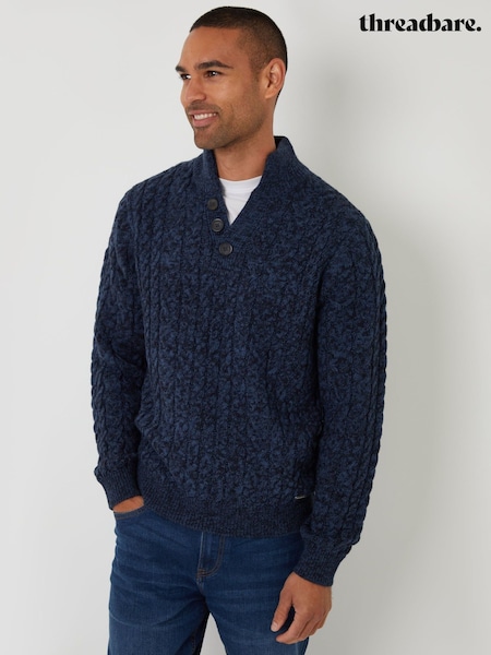 أزرق - Regular Threadbare Funnel Neck Cable Knit Jumper
