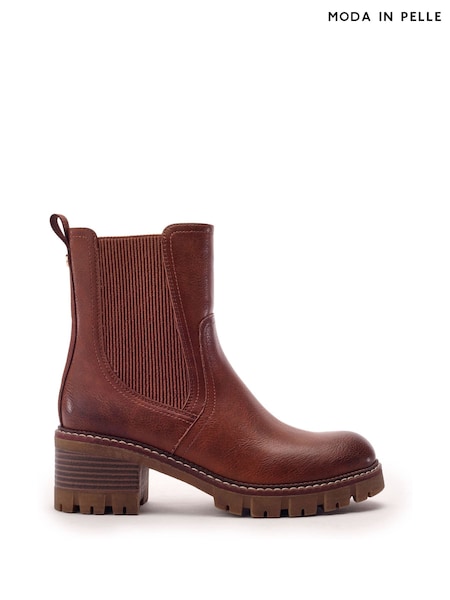 Brown - Moda In Pelle Odima Cleated Boots With Ribbed Elastic