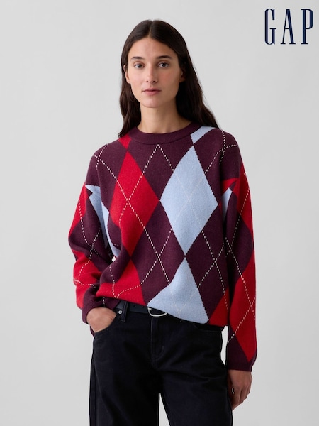 Rojo burdeos - Gap Cashsoft Oversized Argyle Jumper
