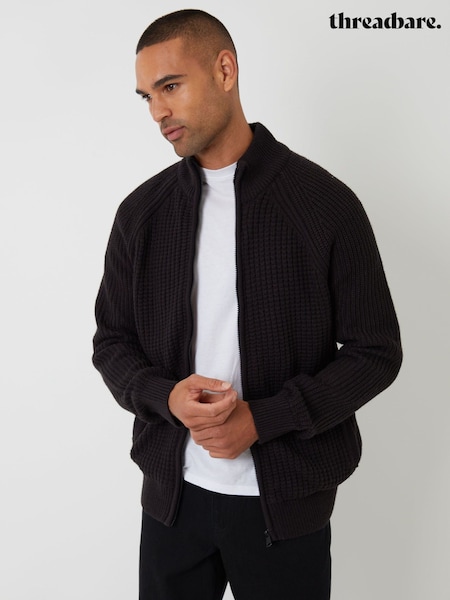 Black - Regular Threadbare Zip Up Microfleece Lined Cardigan