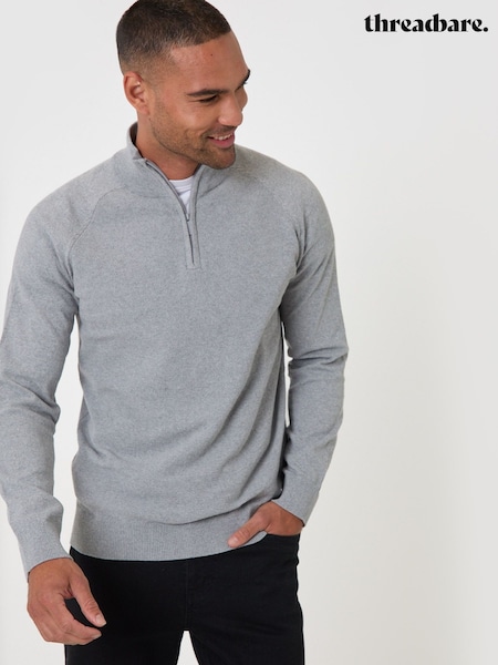 Grey - Regular Threadbare Cotton Rich Textured Quarter Zip Jumper