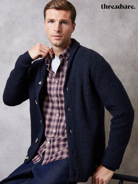 Blue - Regular Threadbare Shawl Cardigan
