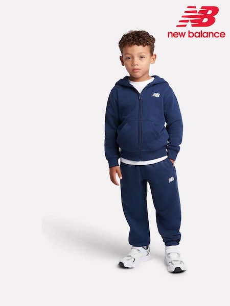 Azul - New Balance Small Logo Brushback Zip Through & Joggers Set