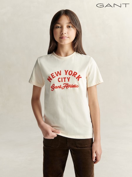 Krem - Gant College Graphic T-shirt