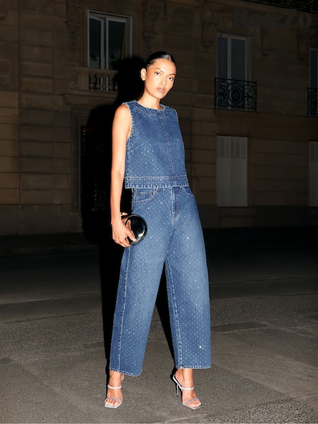 Bleu - Ro&zo Embellished Denim Barrel Leg Jeans