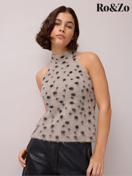 Animal - Ro&zo Deer Print Turtle Neck Knit Top With Wool