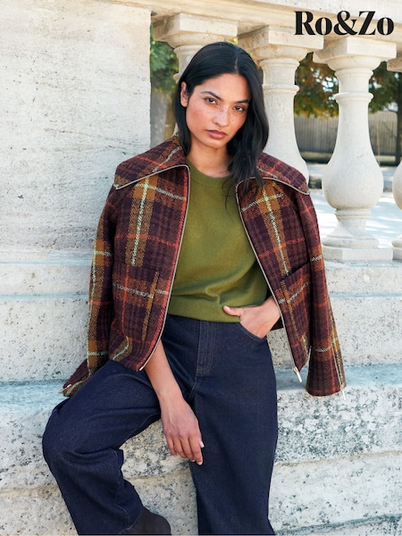 Purple - Ro&zo Check Wide Collar Jacket