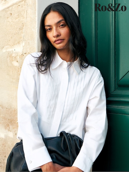 Blanc - Ro&zo Pleated Tuxedo Cropped Shirt