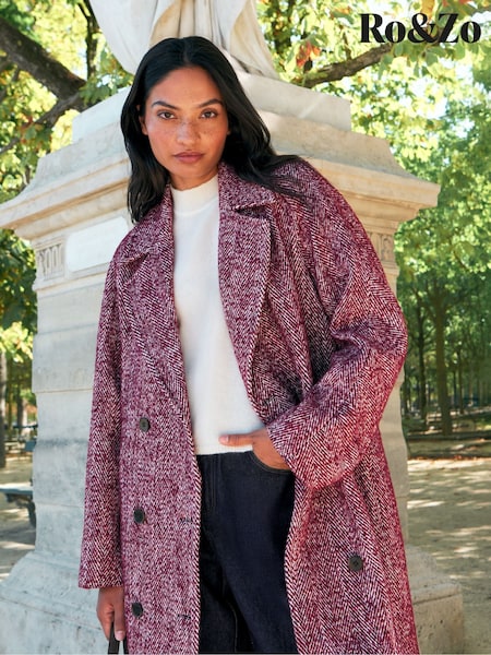 Pink - Ro&zo Herringbone Cocoon Coat With Wool
