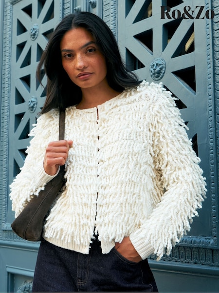 White - Ro&zo Loop Knit Wool Blend Jacket