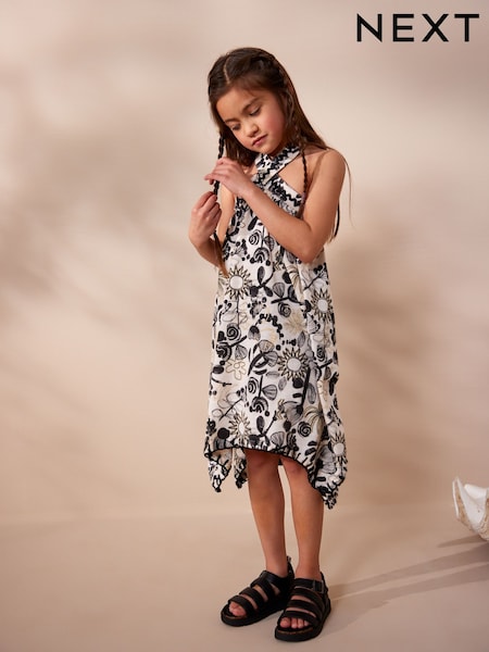 Schwarz/Ecru Weißer Druck - Halterneck Jersey Dress (3-16yrs) (272612) | 4 € - 5 €