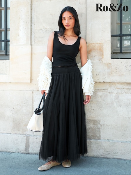 Black - Ro&zo Tulle Shirred Waist Skirt