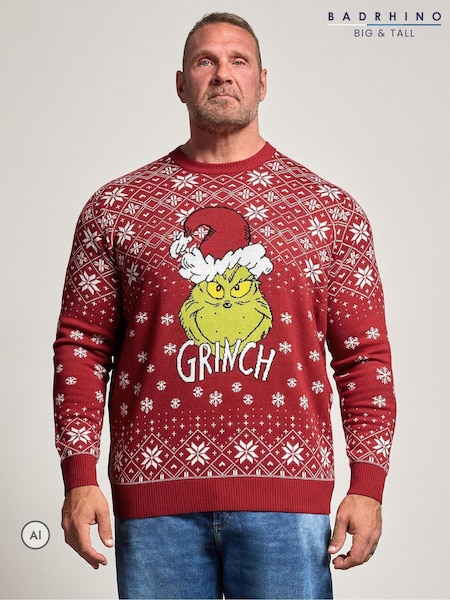 Rot - Regular Badrhino Big & Tall Grinch Christmas Jumper