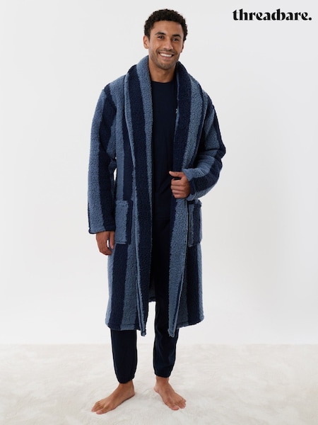 블루 - Regular Threadbare Fleece Dressing Gown