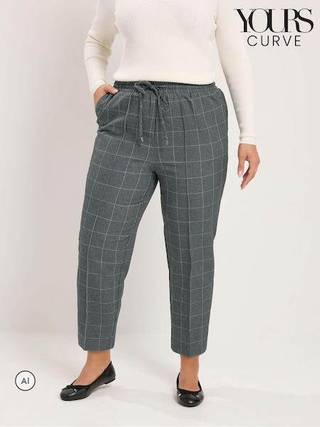 Grey - Yours Curve Checked Tapered Trousers