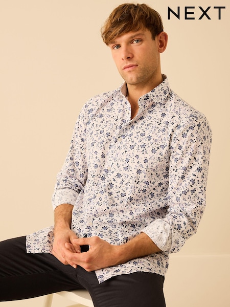 Alb/albastru cu model floral - Cămașă cu imprimeu (273021) | 127 LEI