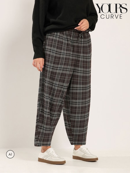 Grey - Yours Curve Checked Barrel Trousers