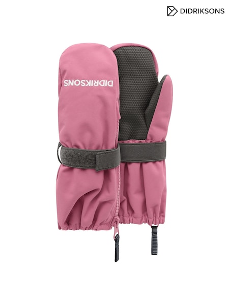 Pink - Didriksons Biggles Waterproof Kids Zip Mittens Gloves