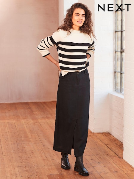 Black Linen Blend Midi Column Skirt (273781) | €11