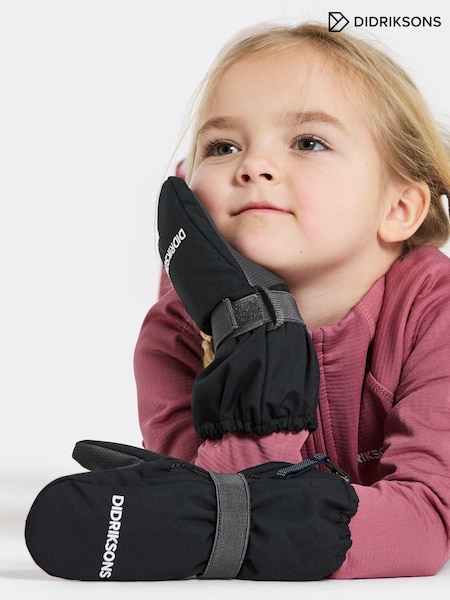 Black - Didriksons Biggles Waterproof Zip Mittens Gloves