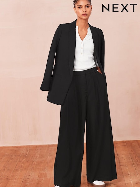 Black Mid Rise Wide Leg Pleated Trousers (273947) | AED22