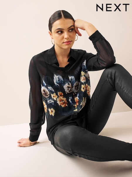 Schwarz/Blumenprint - Print Long Sleeve Sheer Shirt (274270) | 4 €
