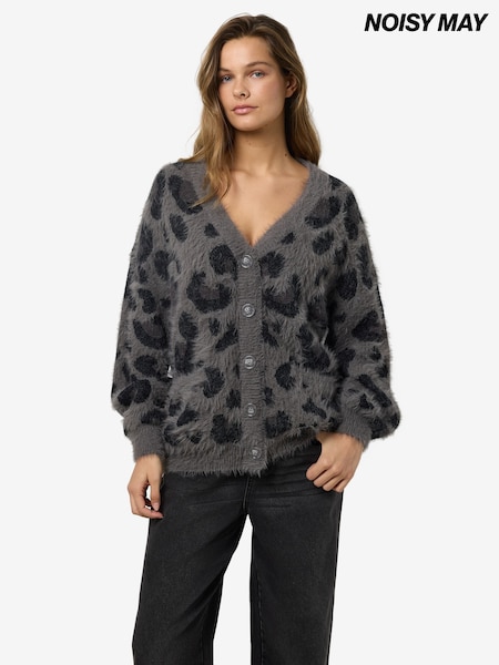 رمادي - Noisy May Zebra Animal Print Knitted Cardigan