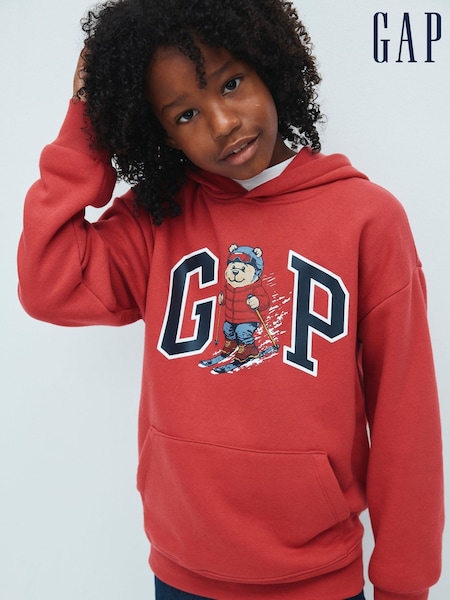 Red Skiing Brannan Bear - Gap Relaxed Logo Hoodie (4-13yrs)