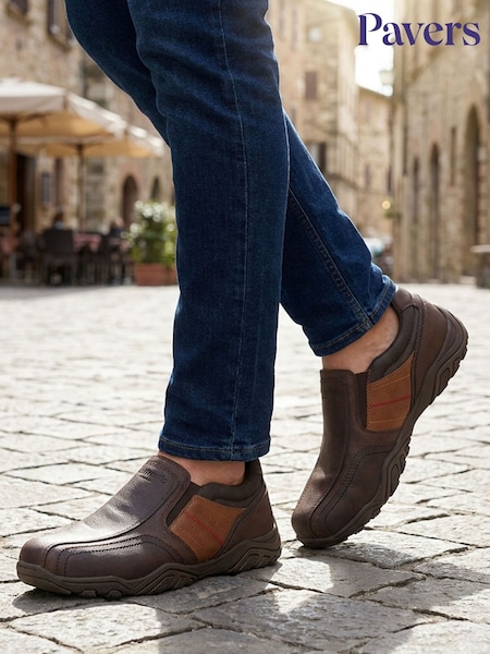 Brown - Regular Pavers Wide Fit Cushioned Slip On Shoes