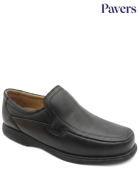 Black - Regular Pavers Wide Fit Smart Leather Slip On Shoes